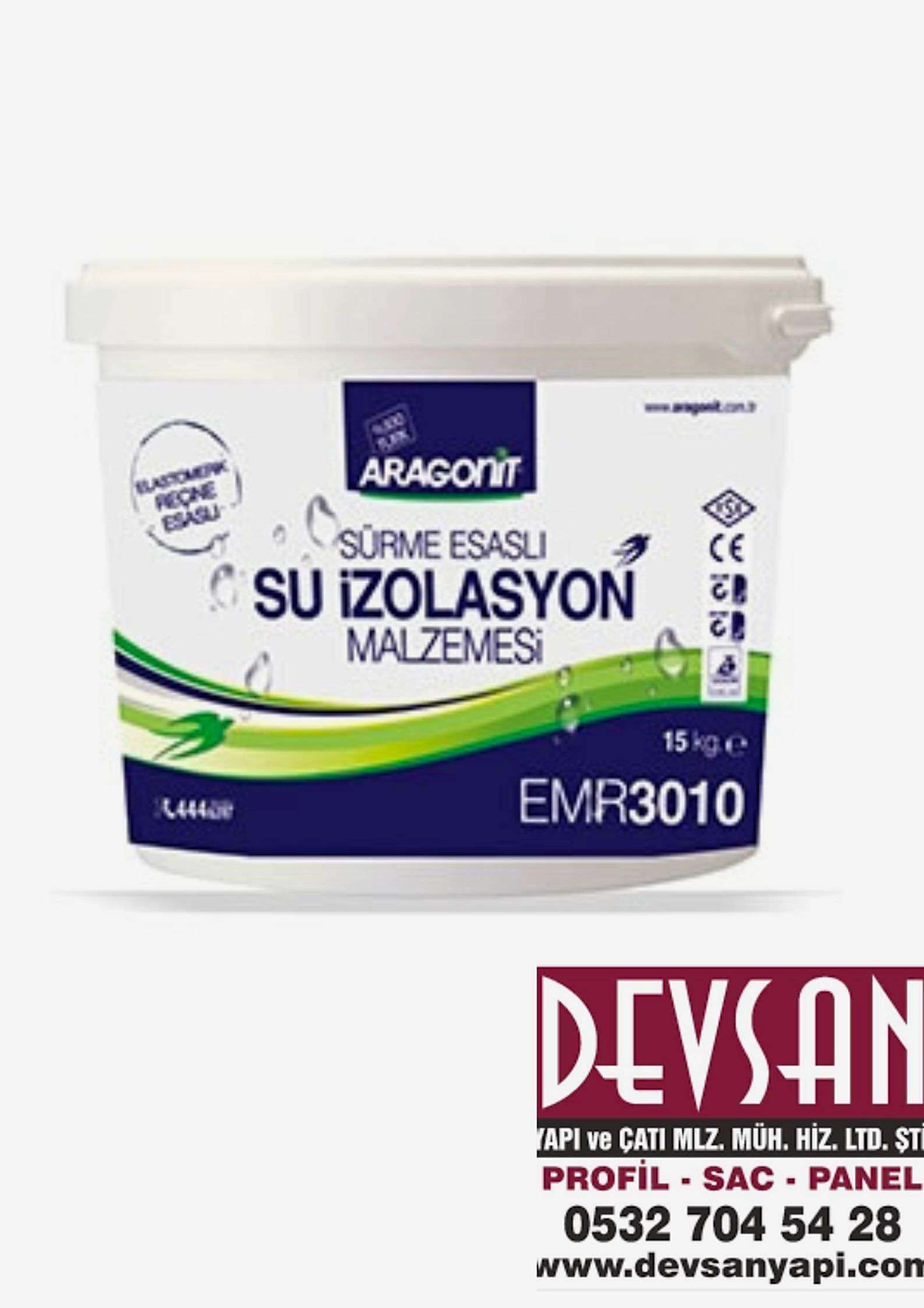 Aragonit Sürme Esaslı Su İzolasyon Harcı Elastomerik 15/1Şeffaf