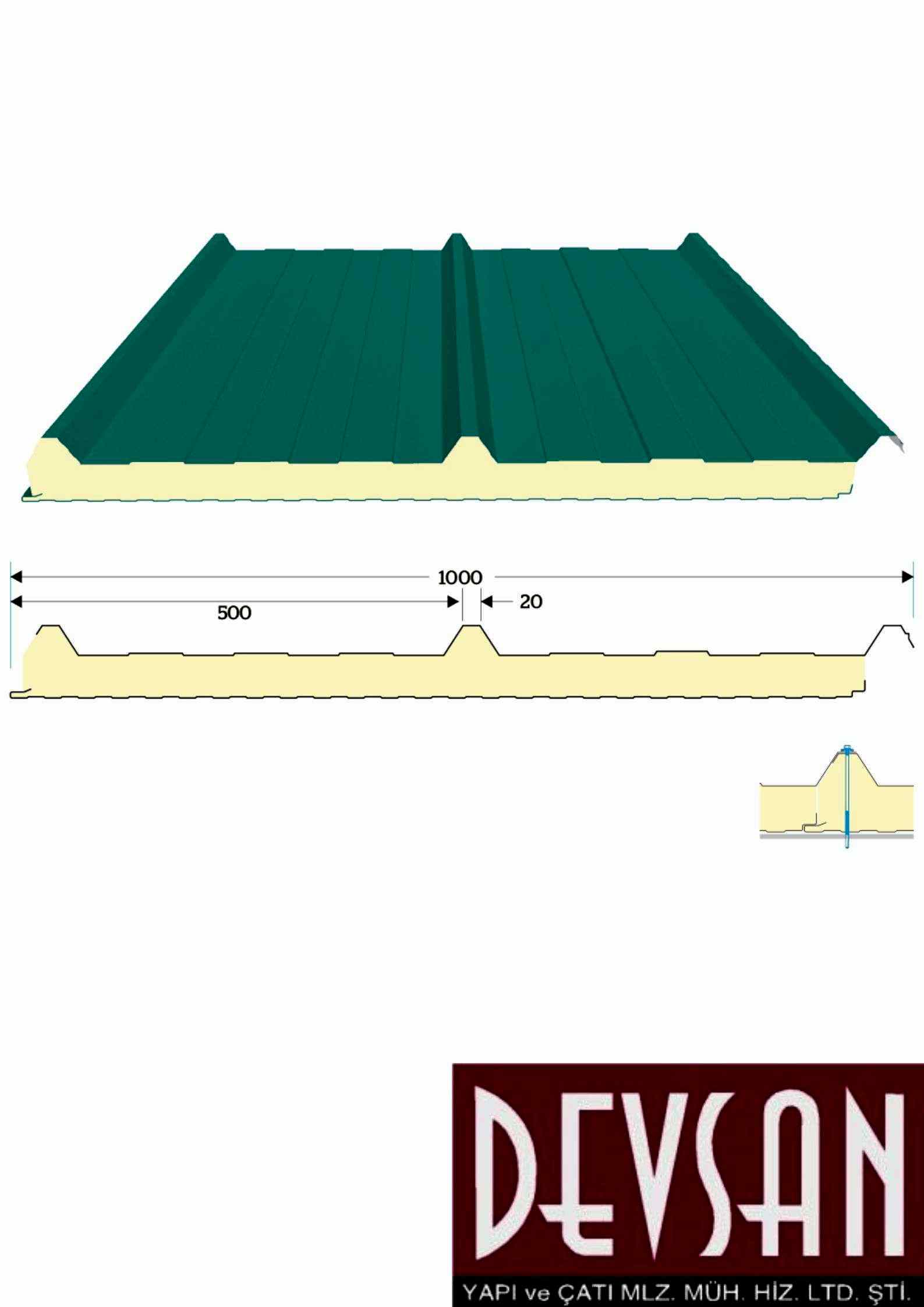 Sandvic Çatı Paneli 3 Hadve 40mm. Ral9002